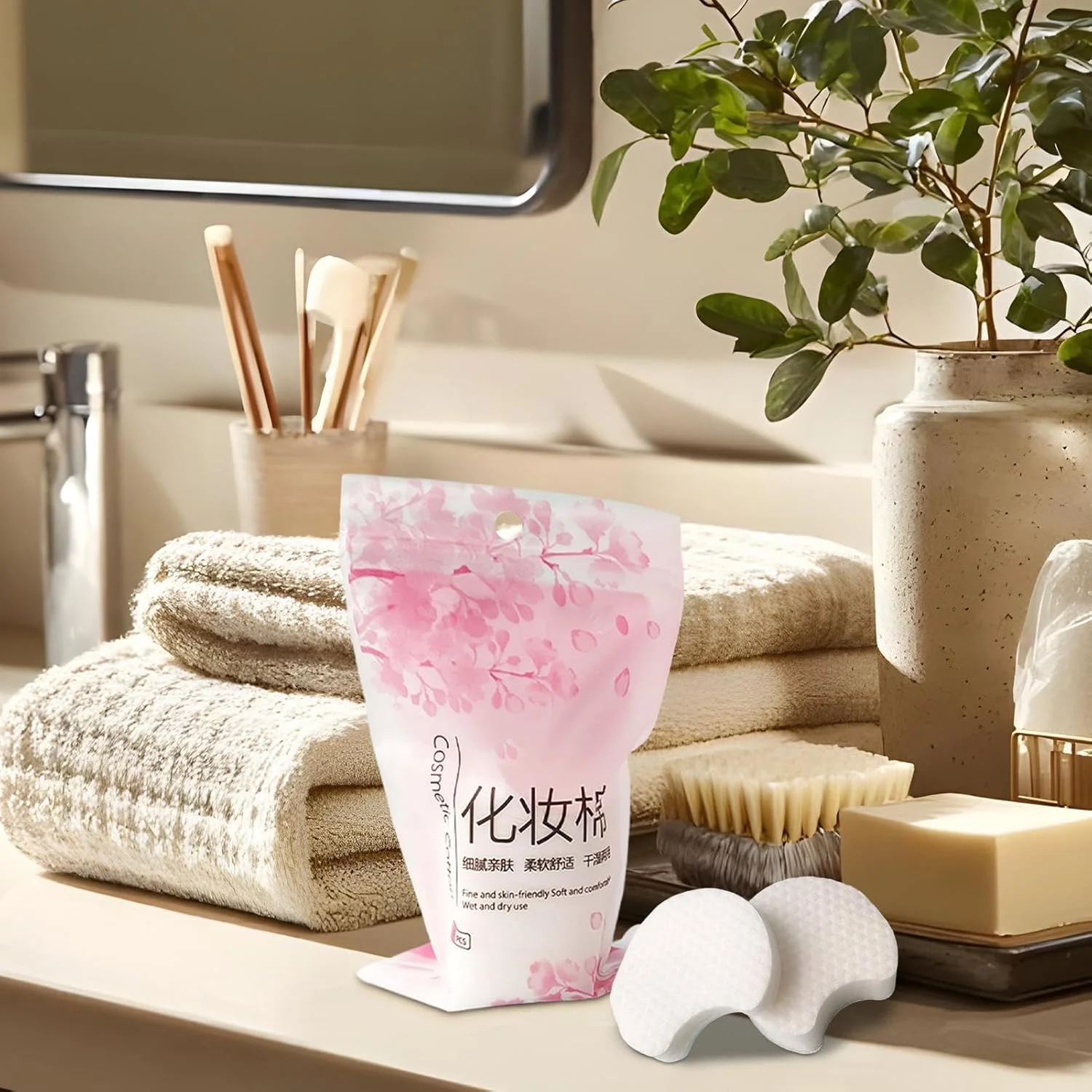 پدهای پنبه ای صورت، پدهای پاک کننده آرایش صورت - پدهای گرد نرم، دستمال مرطوب های قابل شستشو و سازگار با پوست برای مراقبت از چشم، مناسب برای دختران، مسافرت و منزل