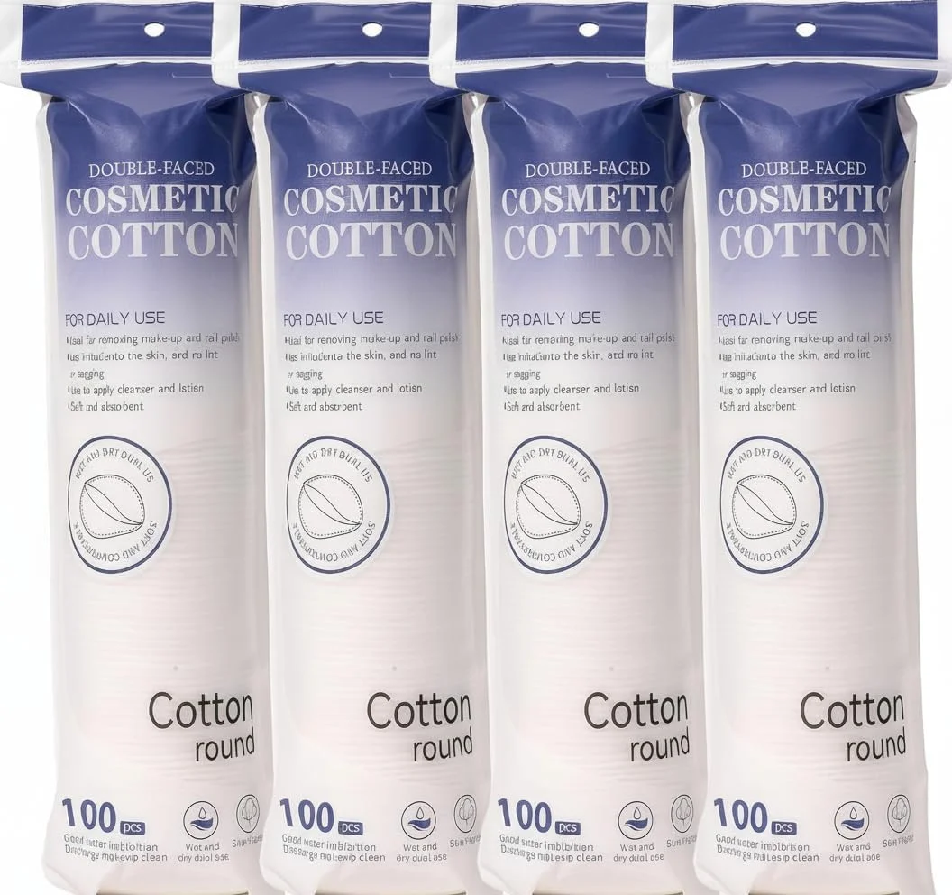 پدهای آرایشی پنبه ای، 3 لایه ضخیم و سازگار با پوست، پدهای صورت تجزیه پذیر برای پاک کردن آرایش، تونینگ و لاک ناخن، مناسب برای مسافرت با کیف های قابل حمل (100 عدد در 4 بسته)