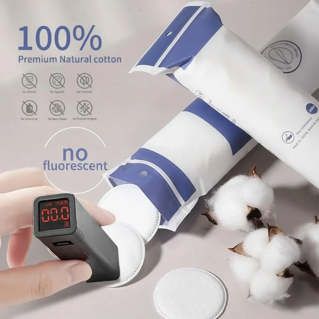 پدهای آرایشی پنبه ای، 3 لایه ضخیم و سازگار با پوست، پدهای صورت تجزیه پذیر برای پاک کردن آرایش، تونینگ و لاک ناخن، مناسب برای مسافرت با کیف های قابل حمل (100 عدد در 4 بسته)