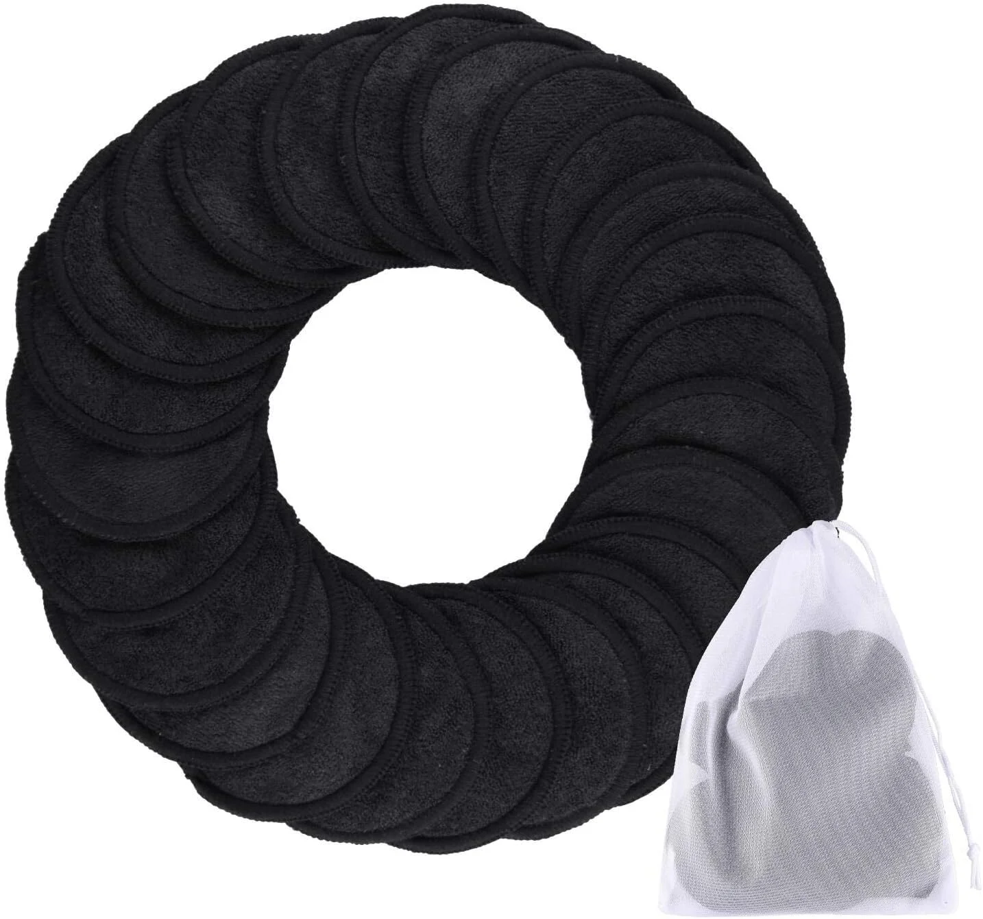 پدهای پاک کننده آرایش مشکی SIQUK، 24 عدد پد پنبه ای قابل استفاده مجدد، پدهای پارچه ای بامبو ارگانیک قابل شستشو با کیسه لباسشویی برای پاک کردن آرایش چشم و پاک کردن صورت