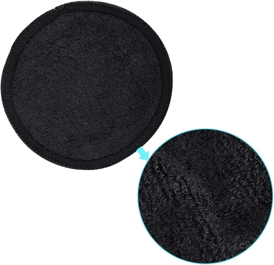 پدهای پاک کننده آرایش مشکی SIQUK، 24 عدد پد پنبه ای قابل استفاده مجدد، پدهای پارچه ای بامبو ارگانیک قابل شستشو با کیسه لباسشویی برای پاک کردن آرایش چشم و پاک کردن صورت