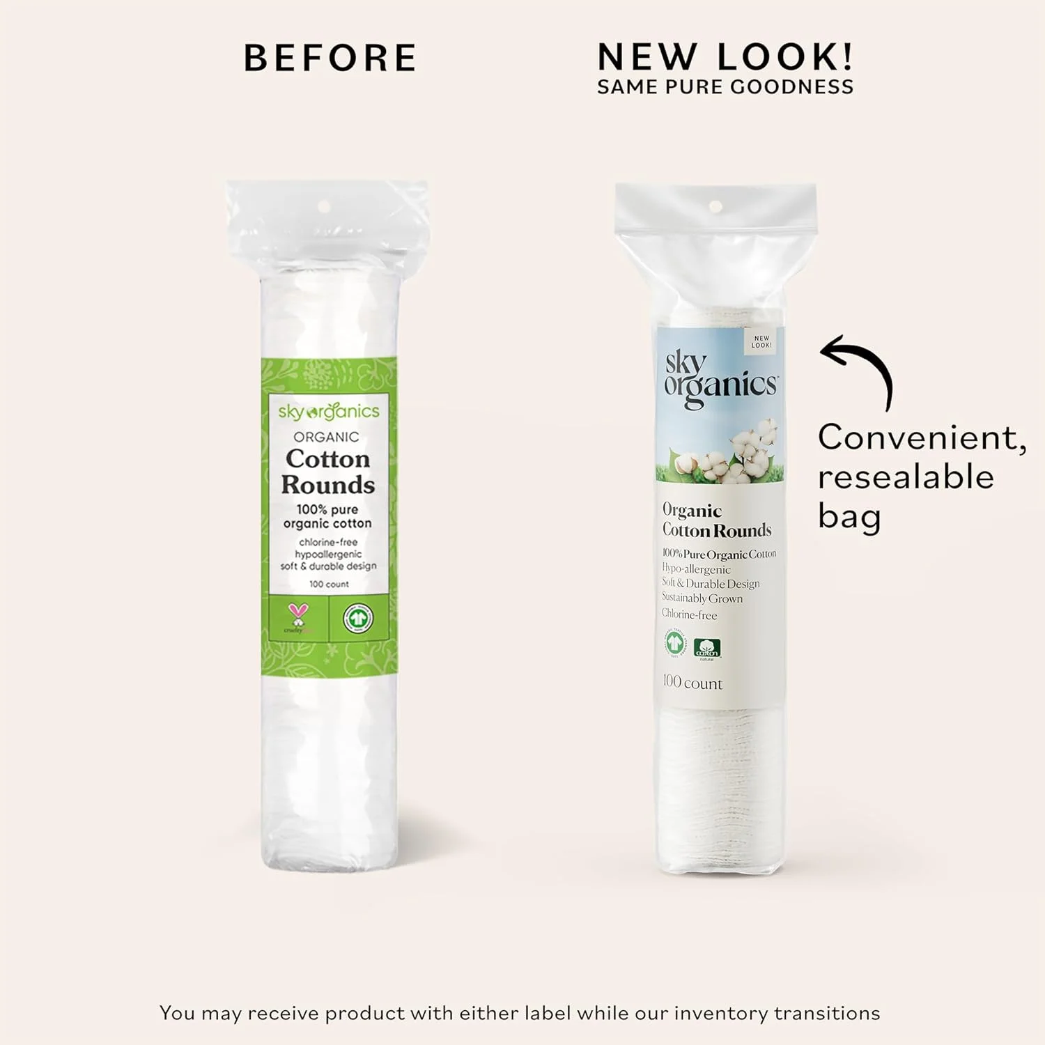 پدهای پنبه ای ارگانیک Sky Organics (300 عدد، 3 بسته 100 عددی)، پدهای پنبه ای بدون عطر و کلر، پدهای پنبه ای 100% زیست تخریب پذیر با جذب فوق العاده، پاک کننده آرایش طبیعی و مراقبت شخصی بدون تست حیوانی