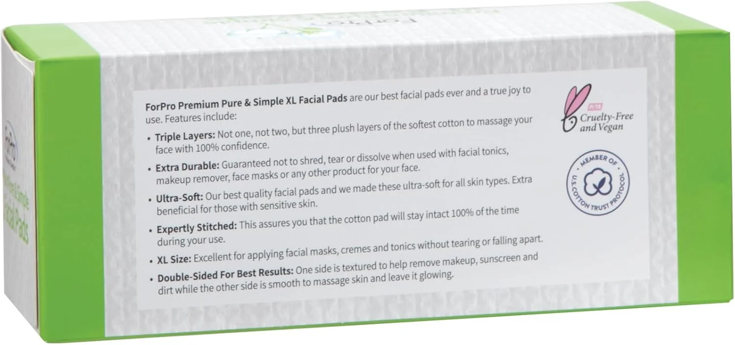 پدهای پاک کننده آرایش صورت فورپرو پریمیوم، سه لایه، فوق العاده نرم، یکبار مصرف، 100% گیاهی و بدون تست حیوانی، 60 عدد