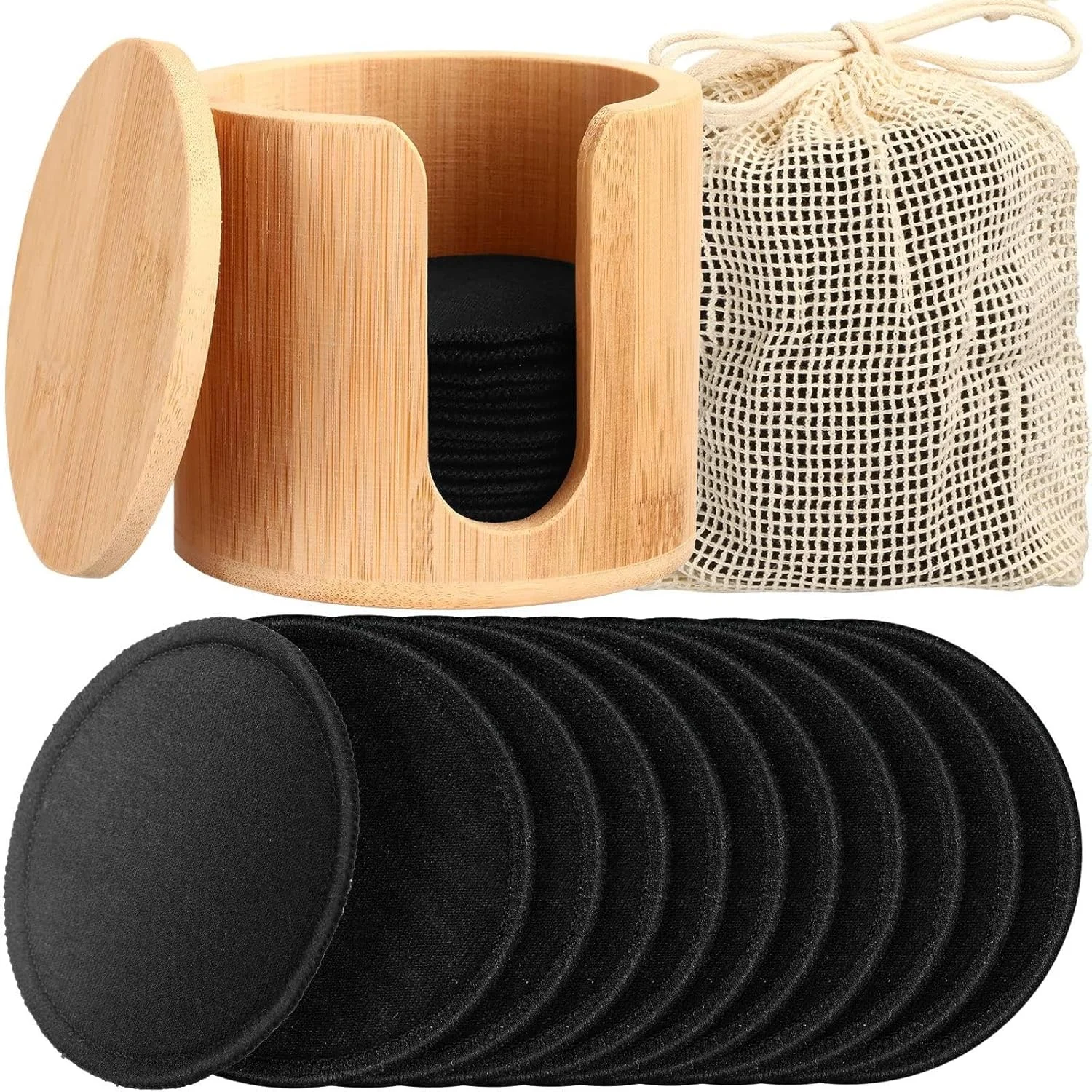 20 عدد پد پاک کننده آرایش بامبو و پنبه قابل استفاده مجدد با کیسه توری لباسشویی و نگهدارنده بامبو، قابل شستشو، پدهای نرم پاک کننده صورت برای انواع پوست، بدون ایجاد زباله برای پاک کردن آرایش و استفاده از تونر