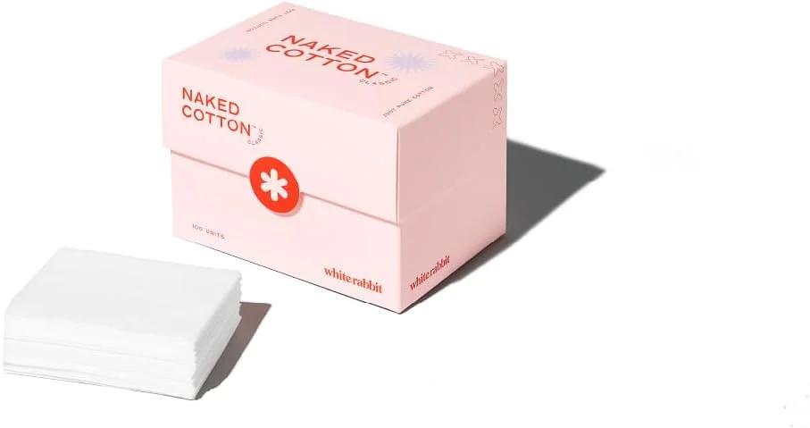 White Rabbit – پدهای نخی کلاسیک – پدهای نخی ممتاز 100% برای استفاده از تونر، پاک کننده آرایش و ماسک | بدون سفید کننده، بدون پرز، فوق العاده نرم | محصول مراقبت از پوست کره ای (100 عدد)