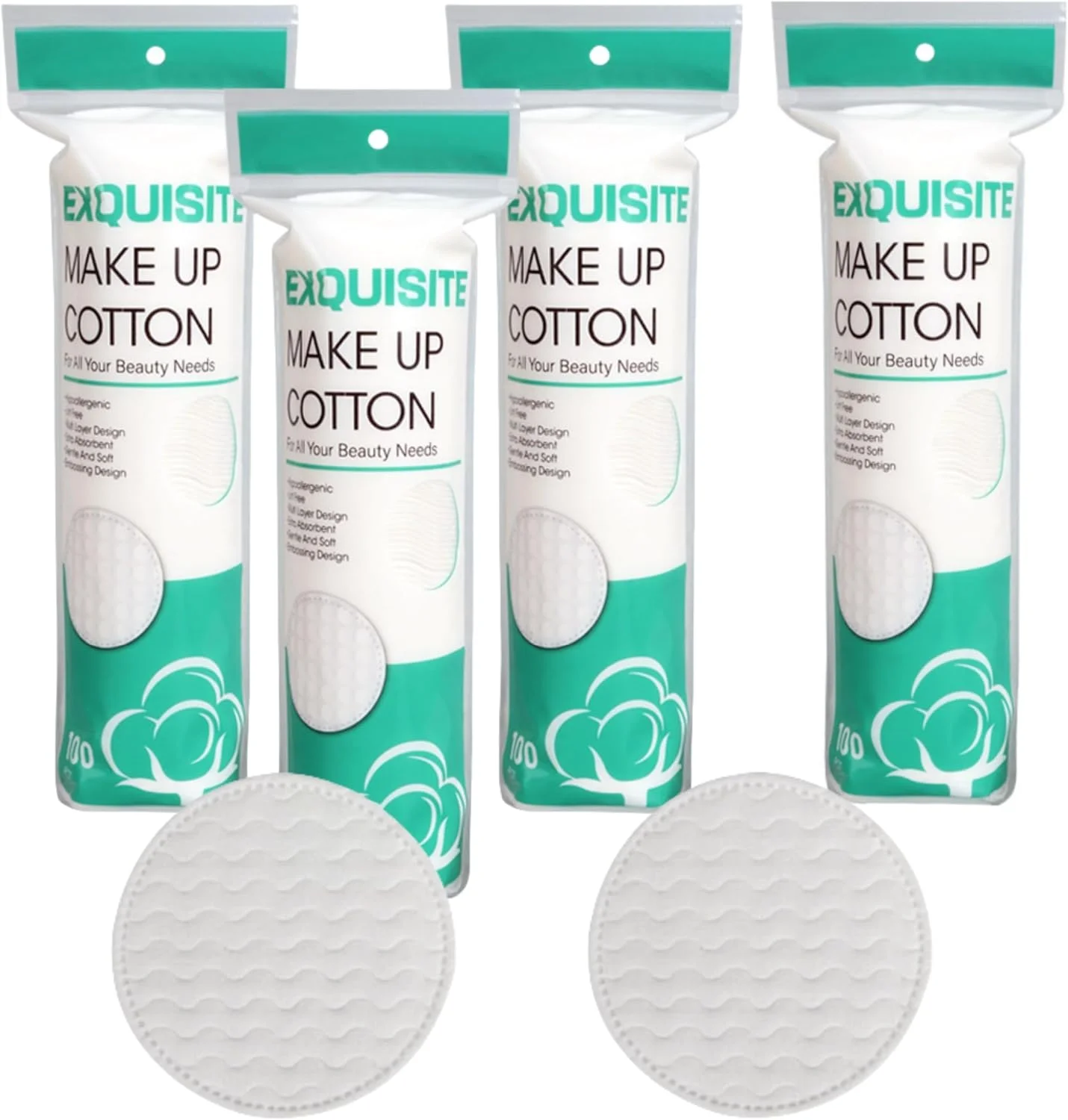 پدهای پنبه ای گرد پاک کننده آرایش، 400 عدد پد پنبه ای خالص دو طرفه فوق العاده ضخیم با موج برجسته برای پاکسازی، لبه های مهر و موم شده 360 درجه برای حفظ رطوبت، برای پاک کردن آرایش و آبرسانی