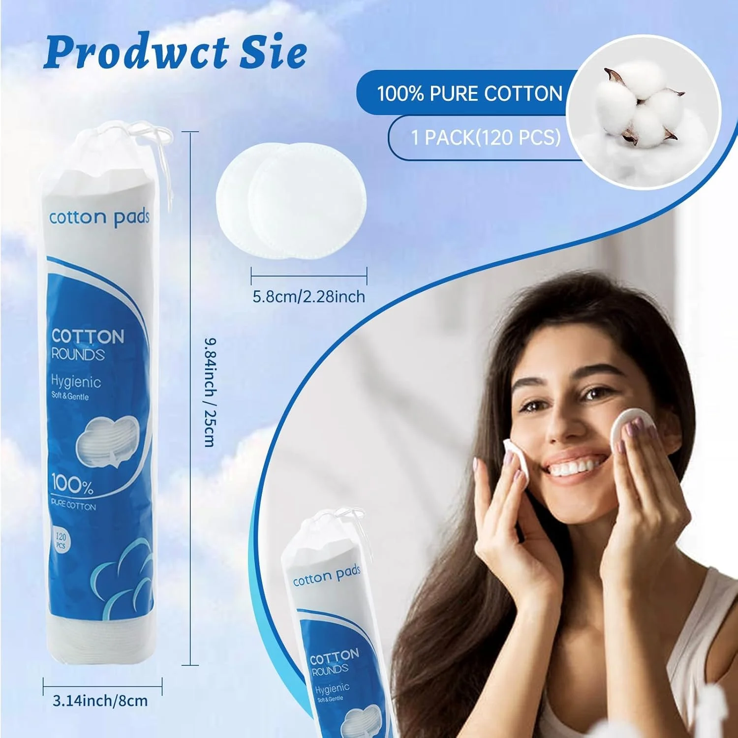 پدهای پنبه‌ای نرم و لطیف - 360 عدد پد پنبه‌ای ممتاز برای صورت، 100% پنبه جاذب و بافت‌دار، پدهای پاک‌کننده آرایش - ضد حساسیت