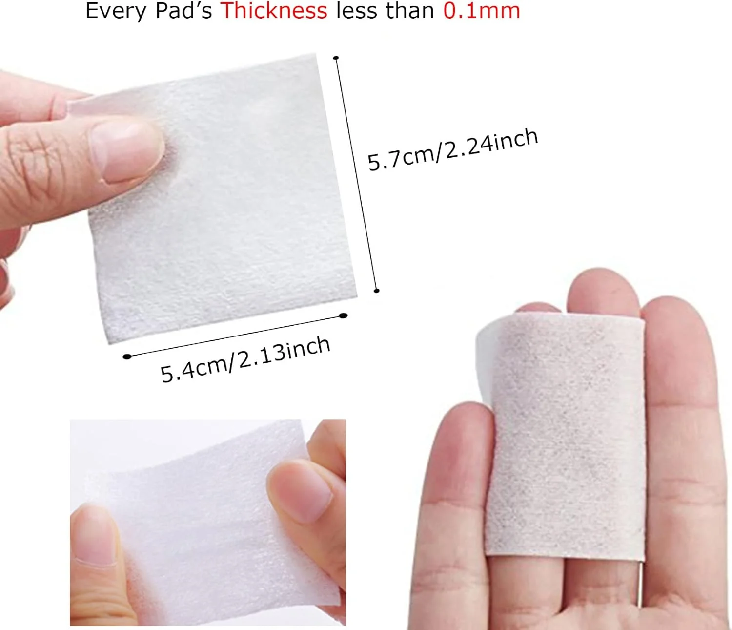 پدهای پنبه ای نازک آرایشی صورت 1000 عددی، پدهای پنبه ای نرم و مربعی پاک کننده لاک ناخن، پدهای پنبه ای پاک کننده آرایش چشم و لب، پنبه غیر بافته، بدون پرز