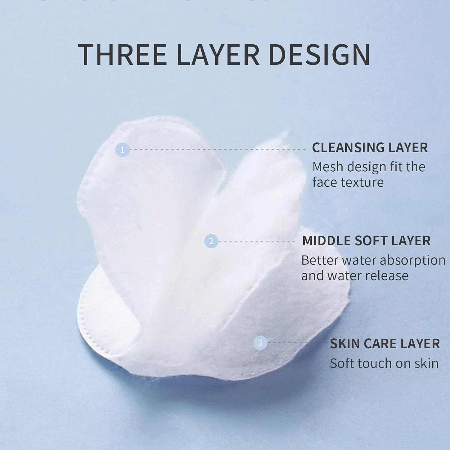 پدهای گرد پنبه ای نالاکال، بسته 3 عددی پدهای 100% پنبه، پدهای پنبه ای جاذب، پدهای پنبه ای پاک کننده آرایش صورت و چشم، ضد حساسیت، پنبه خالص بدون پرز، پدهای نرم چند لایه، مناسب برای استفاده از تونر صورت