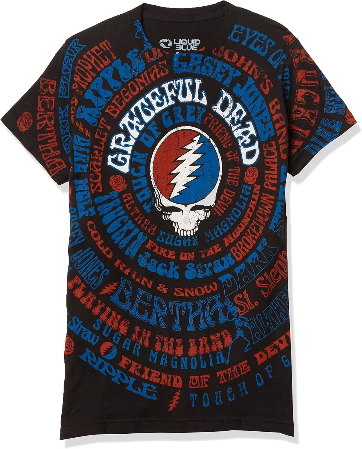 تی‌شرت آستین کوتاه طرح‌دار Liquid Blue با طرح نام آهنگ‌های گروه Grateful Dead، مشکی، سایز S