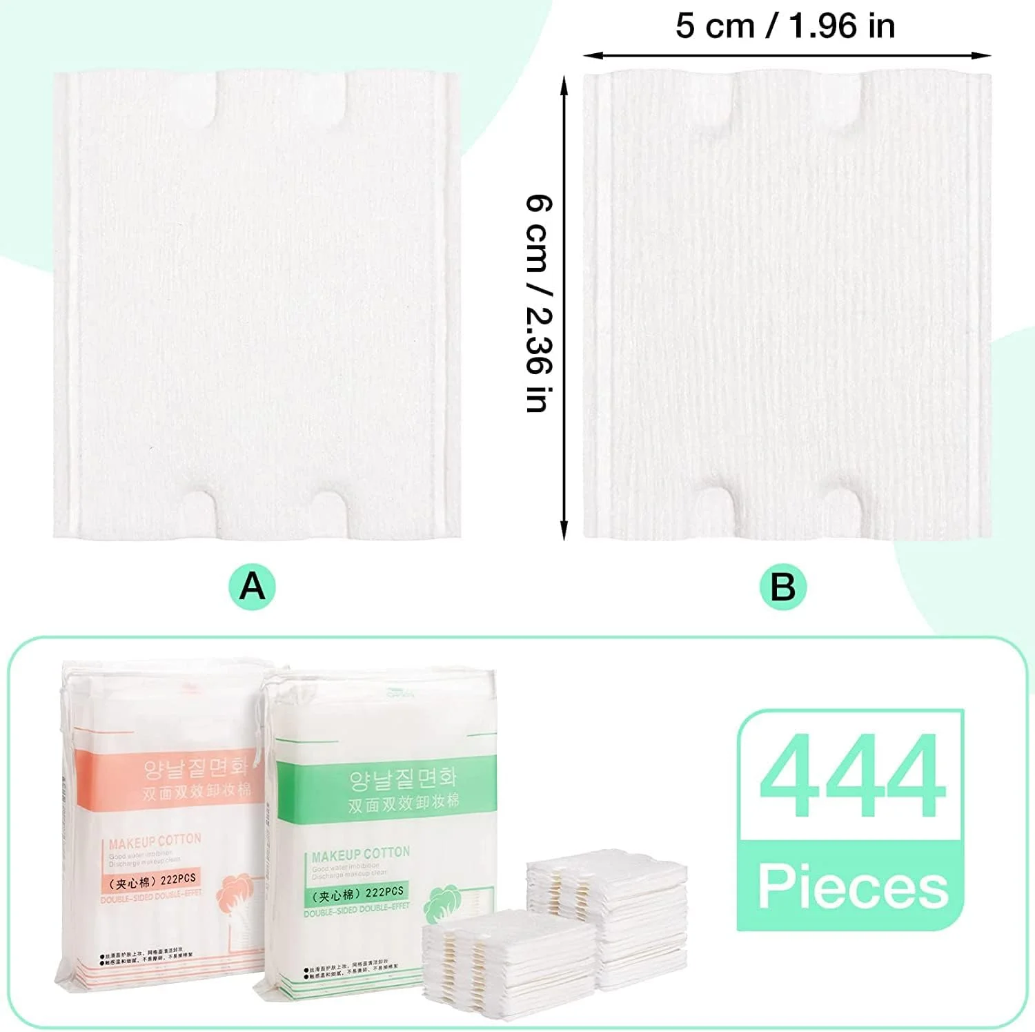 پدهای پنبه ای آرایشی 444 عددی، پد پنبه ای مربعی ضد حساسیت طبیعی، ملایم برای پوست های حساس، استفاده کارآمد از آب، پد پاک کننده آرایش