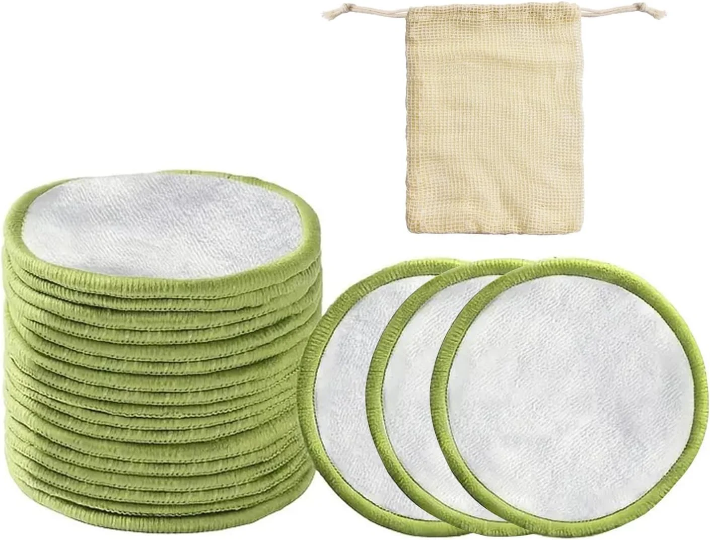 پدهای آرایش پاک کن بامبو قابل استفاده مجدد - پدهای پنبه ای قابل شستشو برای پاکسازی صورت، پدهای پنبه ای نرم قابل استفاده مجدد برای پاک کردن آرایش، لوازم ضروری زیبایی سازگار با محیط زیست و بدون زباله (بسته 20 عددی)