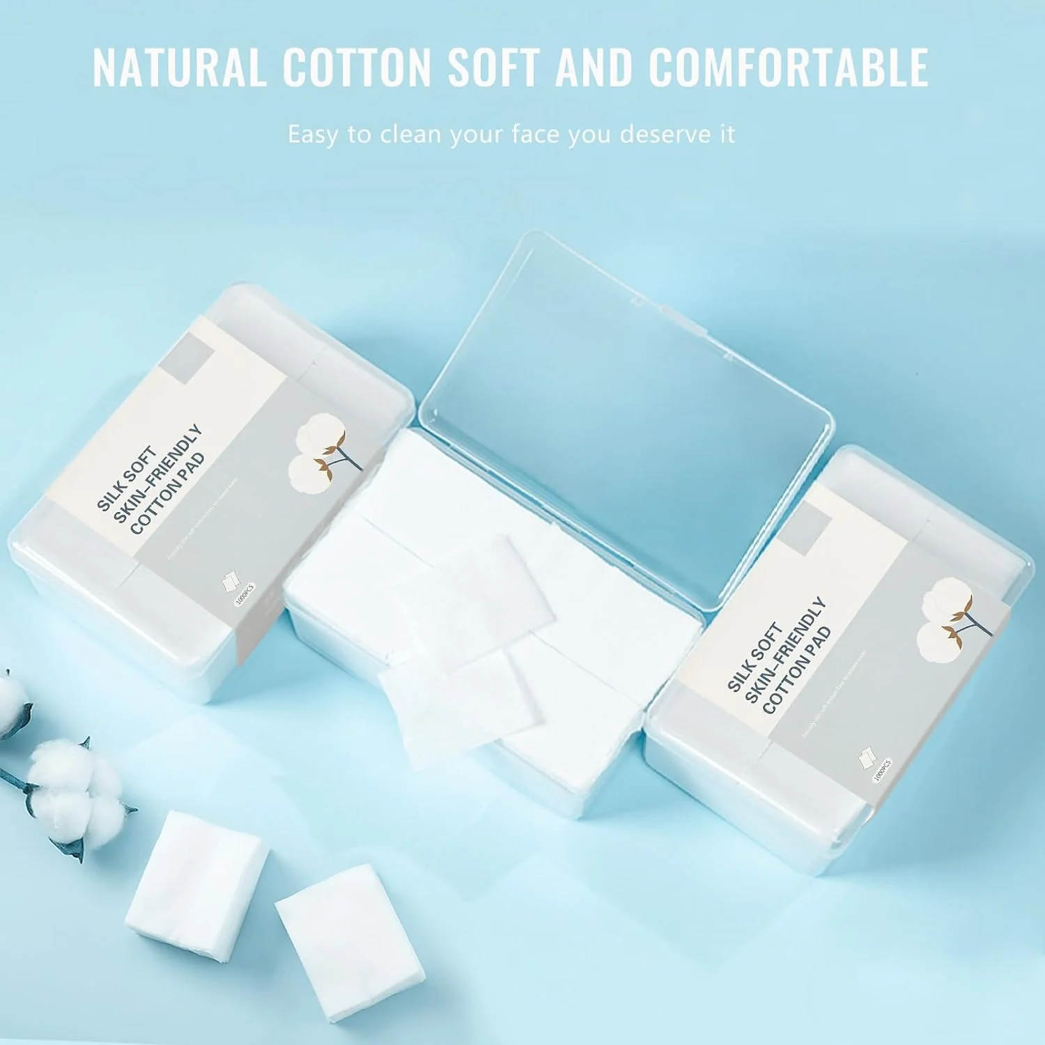 پدهای پنبه ای پاک کننده آرایش NALACAL، 1000 عدد پد آرایشی مربعی غیر بافته شده طبیعی و ممتاز برای صورت، برش نرم برای تونر و محصولات مراقبت از پوست