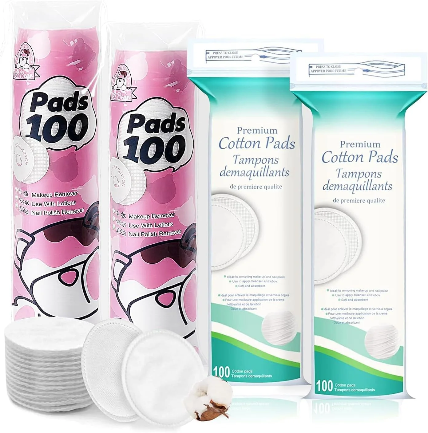 پدهای پنبه ای گرد پاک کننده آرایش صورت، 400 عدد، 100% پنبه خالص، بدون پرز، مناسب برای پاک کردن آرایش صورت و چشم، استفاده از لوازم آرایشی، کرم صورت و روغن