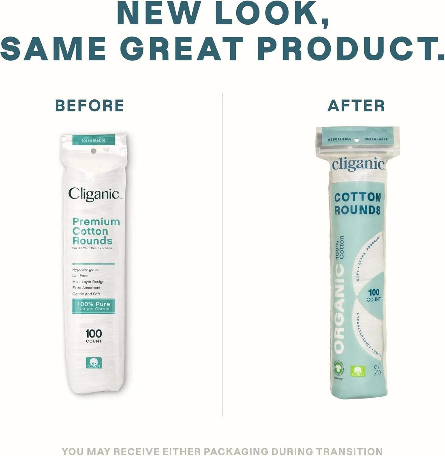 پدهای پنبه ای ارگانیک کلیگانیک (300 عدد)، پدهای پاک کننده آرایش، ضد حساسیت، بدون پرز | 100% پنبه خالص (بسته بندی ممکن است متفاوت باشد)