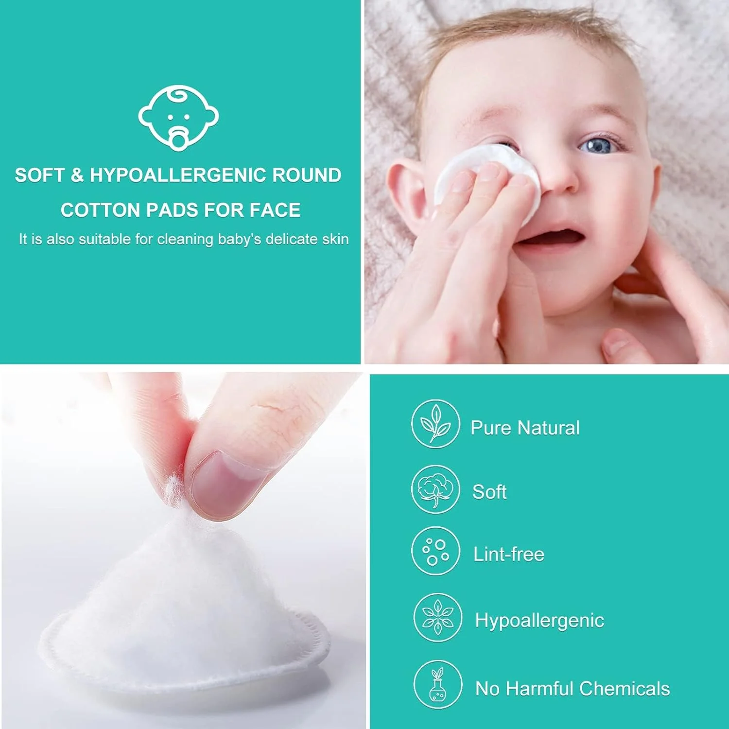 پدهای پنبه ای پاک کننده صورت NALACAL، پدهای پنبه ای ممتاز برای صورت، پدهای پاک کننده آرایش، ضد حساسیت، بدون پرز، 100% پدهای پنبه ای خالص برای پاکسازی صورت، تونر صورت، پاک کننده لاک ناخن (بسته 4 عددی)