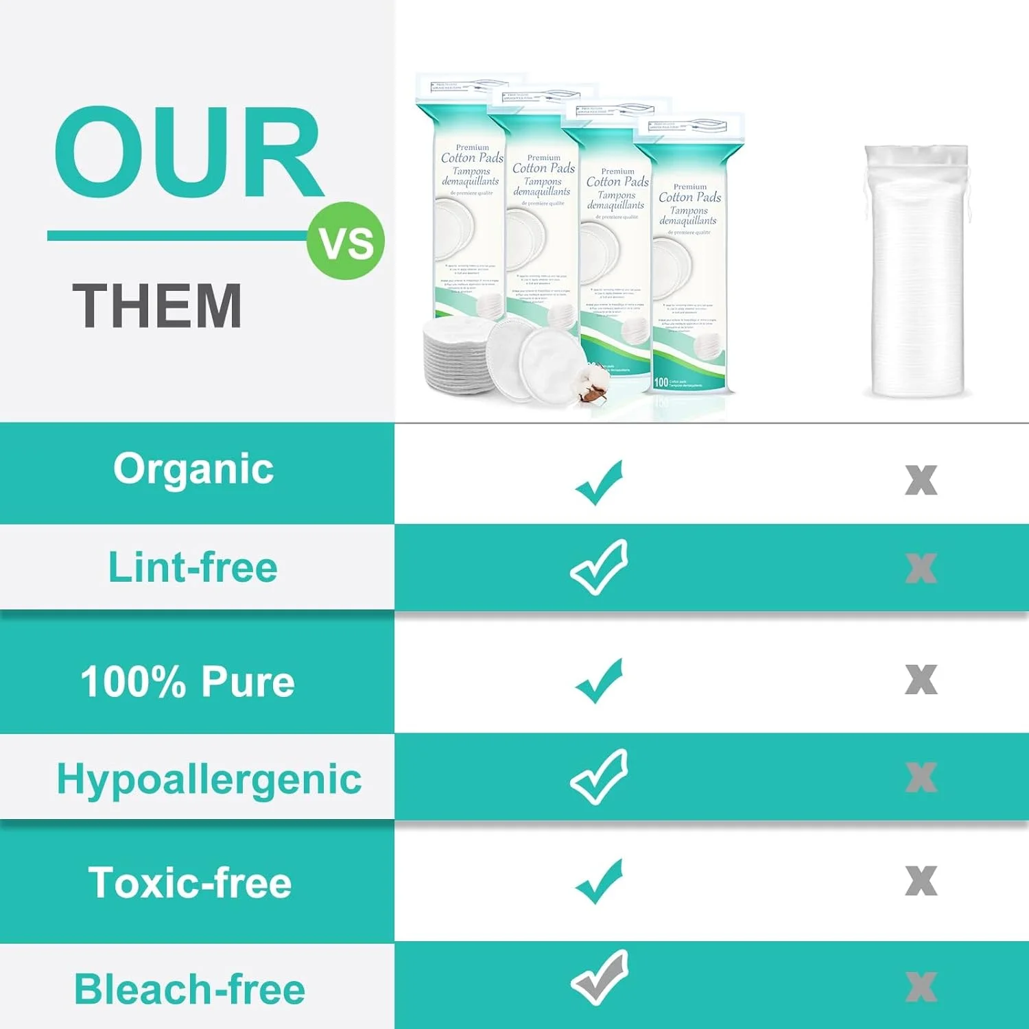 پدهای پنبه ای پاک کننده صورت NALACAL، پدهای پنبه ای ممتاز برای صورت، پدهای پاک کننده آرایش، ضد حساسیت، بدون پرز، 100% پدهای پنبه ای خالص برای پاکسازی صورت، تونر صورت، پاک کننده لاک ناخن (بسته 4 عددی)