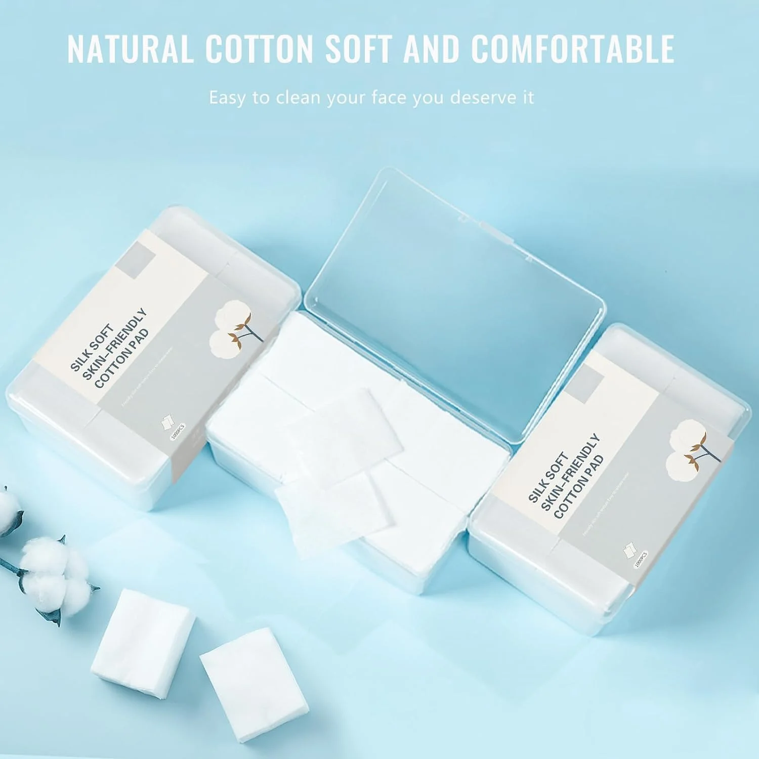 پدهای پاک کننده آرایش، پدهای پنبه ای صورت، 1000 عدد پد پنبه ای نرم و بدون پرز، پدهای پنبه ای پاک کننده صورت، برای تونر و محصولات مراقبت از پوست