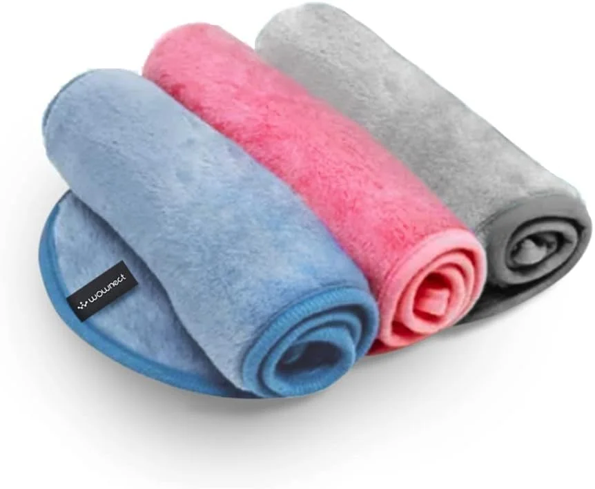 دستمال پاک کننده آرایش Wownect، حوله نرم میکروفیبر قابل استفاده مجدد برای پاکسازی صورت [بسته 3 عددی] پارچه قابل شستشو در ماشین لباسشویی مناسب برای انواع پوست - صورتی، آبی، خاکستری