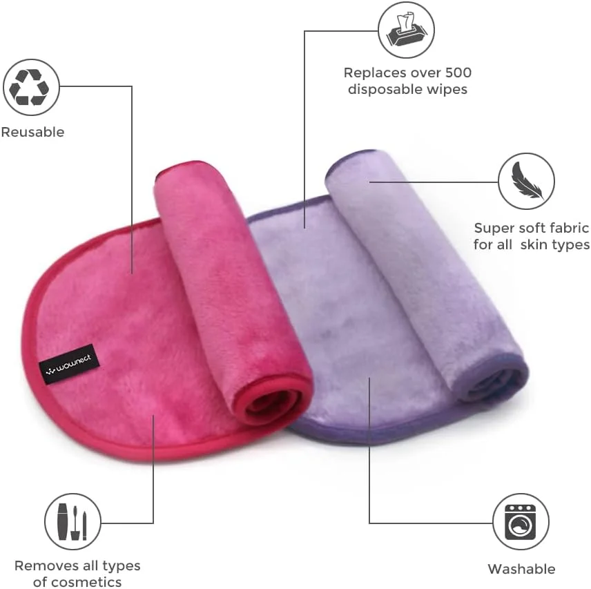 دستمال پاک کننده آرایش Wownect، حوله نرم میکروفیبر قابل استفاده مجدد برای پاکسازی صورت [بسته 3 عددی] پارچه قابل شستشو در ماشین لباسشویی مناسب برای انواع پوست - صورتی، آبی، خاکستری