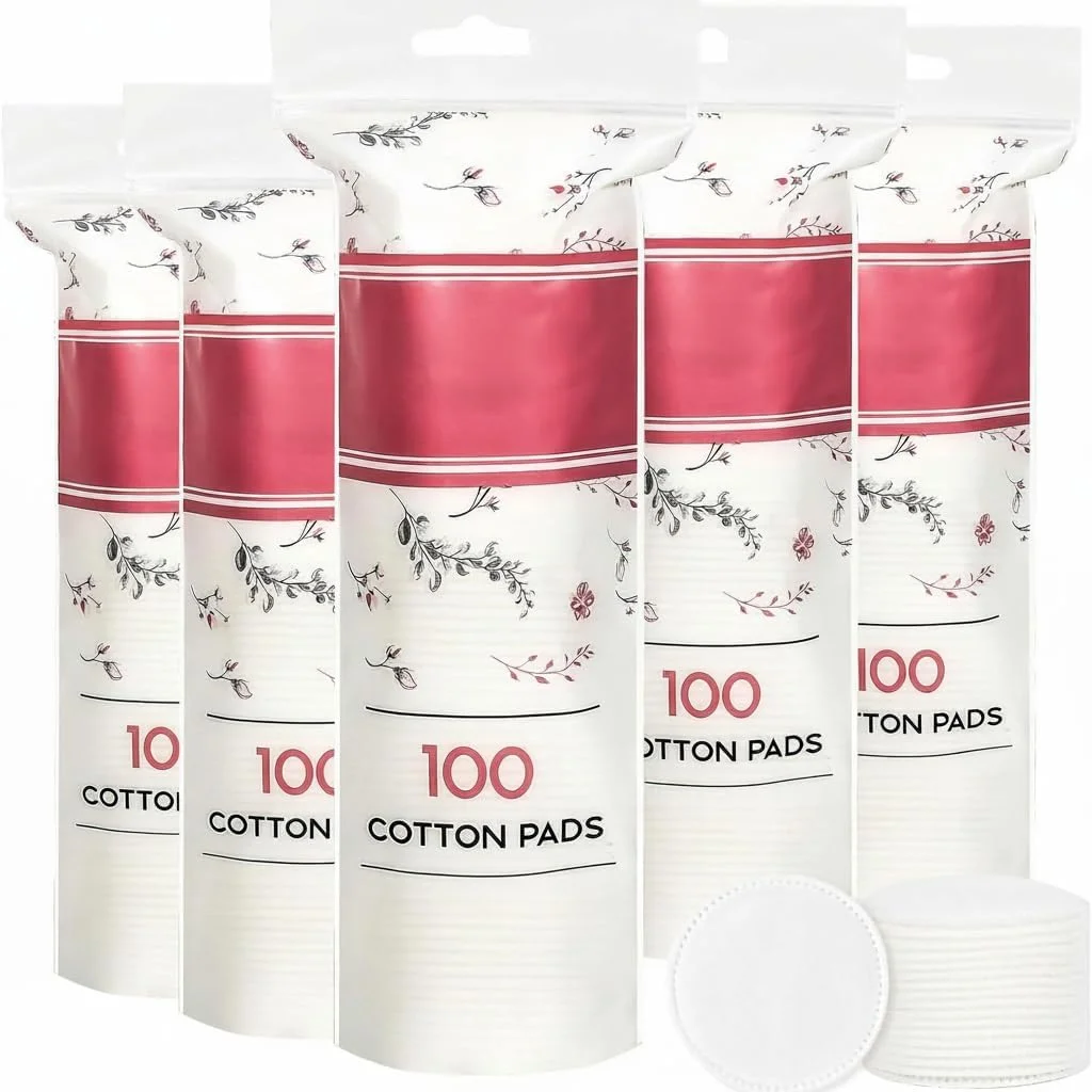 پدهای پنبه ای پاک کننده صورت، پدهای گرد پنبه ای، ضد حساسیت، پدهای پاک کننده آرایش بدون پرز، 100% پنبه خالص، مناسب سفر، پدهای پنبه ای با کیفیت بالا و قابل حمل، برای پاکسازی صورت و تونر صورت (بسته 5 عددی)