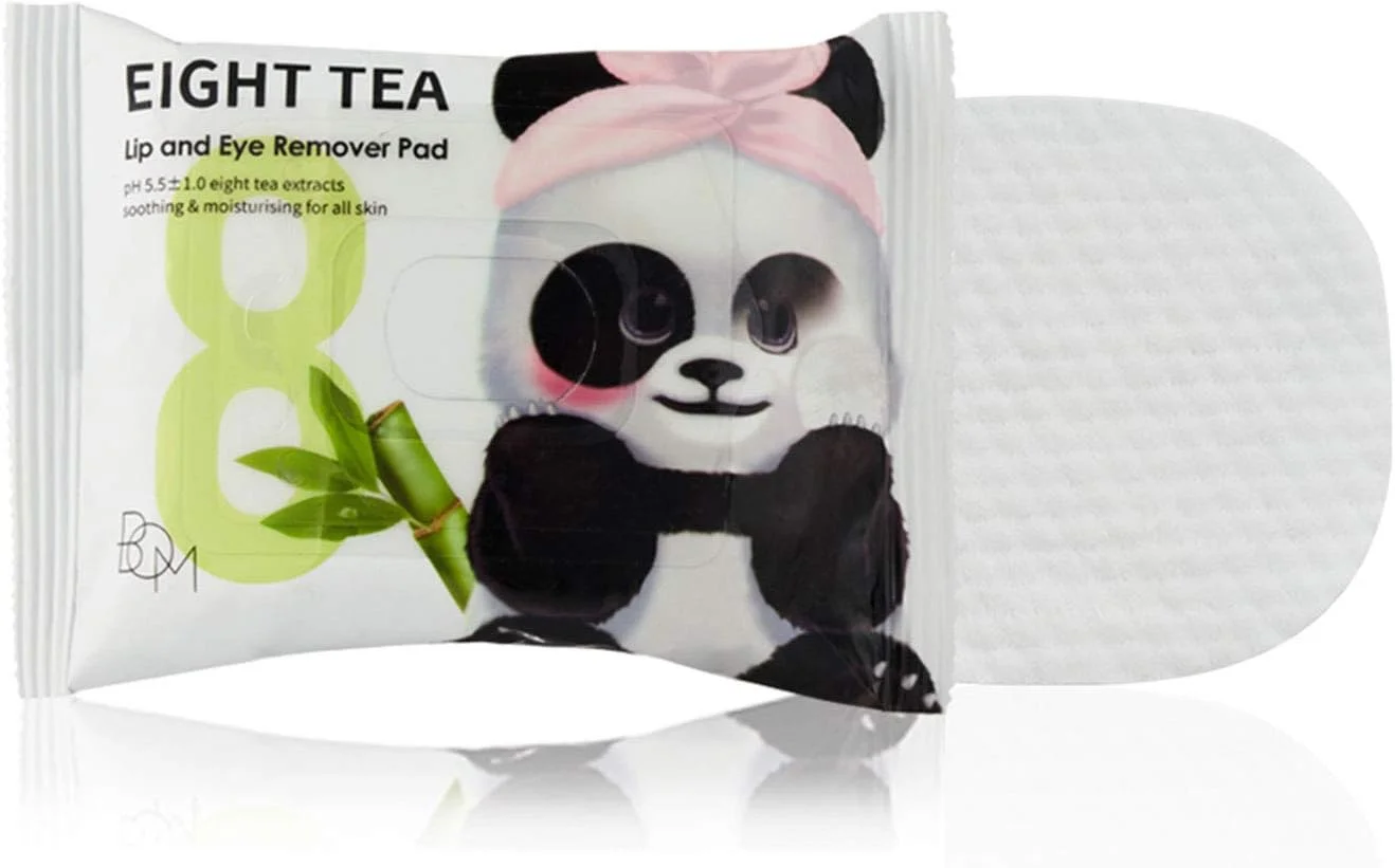 پد پاک کننده آرایش لب و چشم BOM Eight Tea با چای سبز برای آرایش ضد آب، 30 عدد