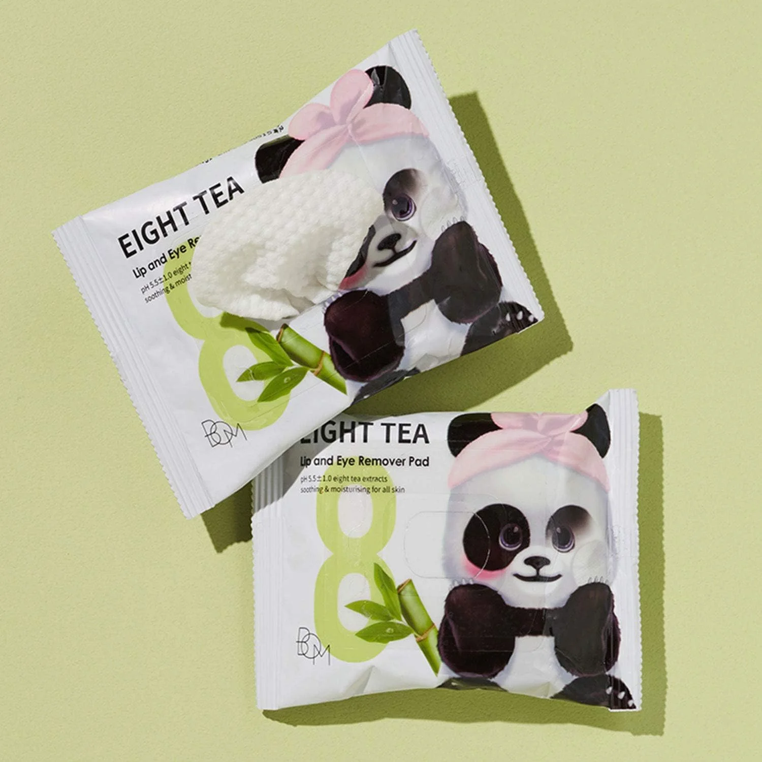 پد پاک کننده آرایش لب و چشم BOM Eight Tea با چای سبز برای آرایش ضد آب، 30 عدد