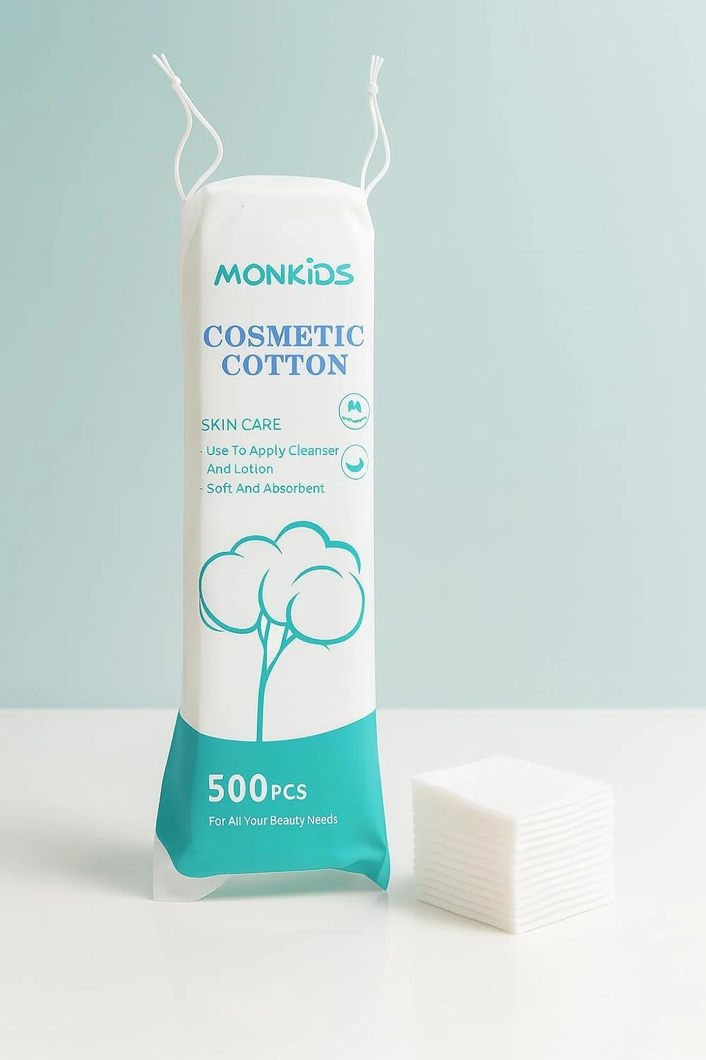پدهای پنبه ای پاک کننده آرایش، 500 عدد، نرم و یکبار مصرف، پدهای پاک کننده صورت مربعی، پدهای پنبه ای ملایم برای تونر، مراقبت روزانه پوست، پاک کردن آرایش