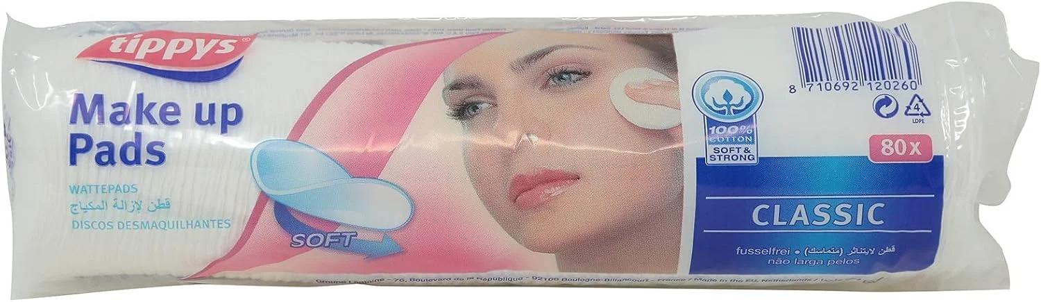 پدهای پاک کننده آرایش تیپیز کلاسیک 80 عددی - پنبه ای، شکل گرد
