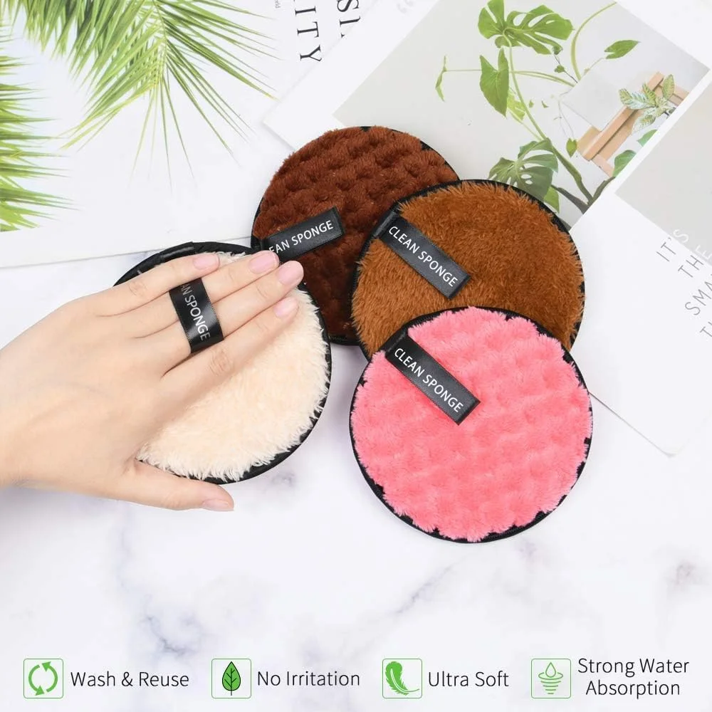 پدهای پاک کننده آرایش McMola، بسته 4 عددی پدهای بزرگ دو طرفه قابل استفاده مجدد، پارچه های میکروفیبر شستشوی صورت برای چشم ها، مناسب برای انواع پوست