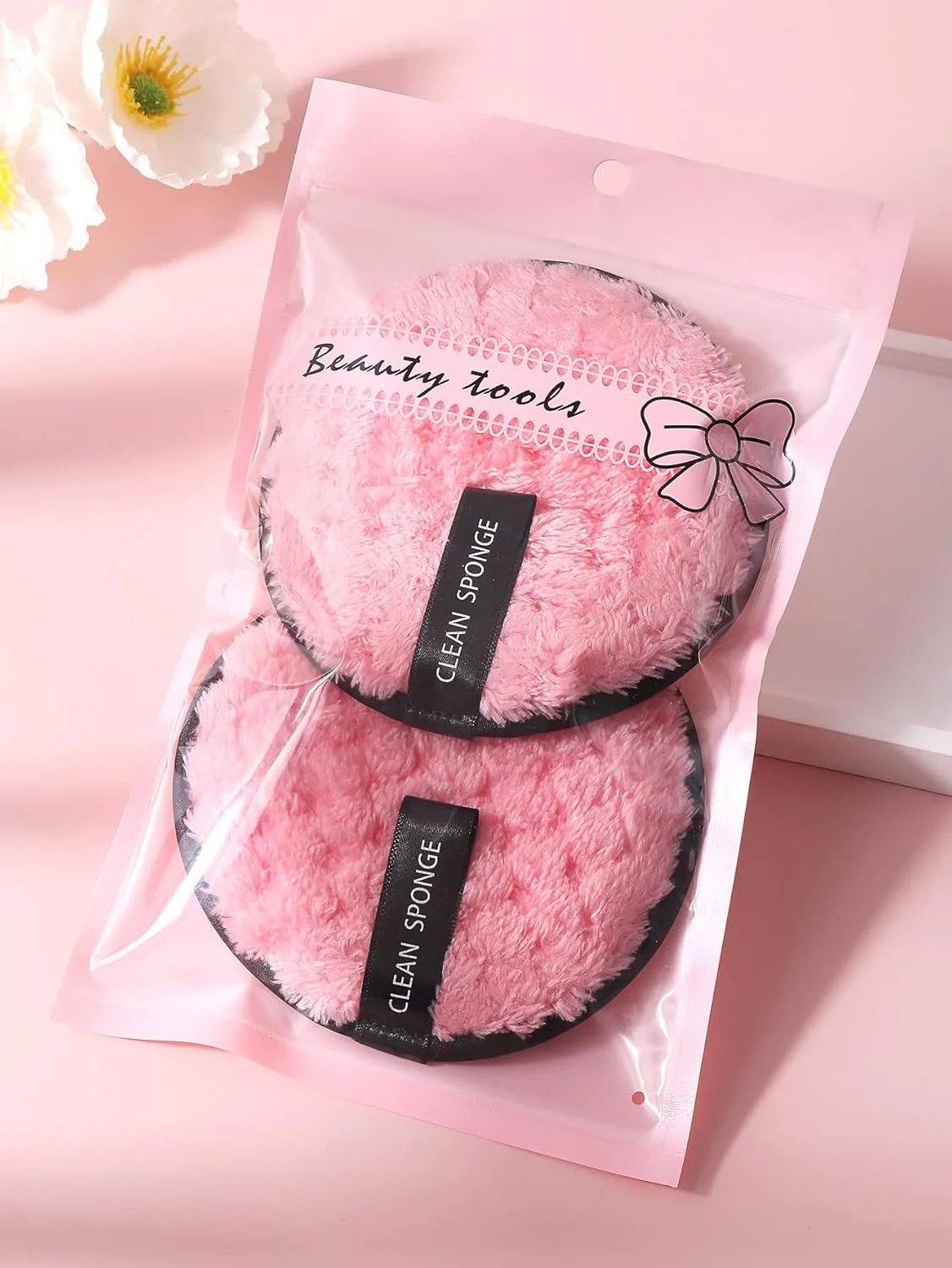 2 عدد پد پاک کننده آرایش، پدهای پاک کننده آرایش قابل استفاده مجدد برای پاک کردن ملایم و موثر آرایش روزانه، شامل کرم پودر، ریمل، سایه چشم و رژ لب (صورتی روشن)