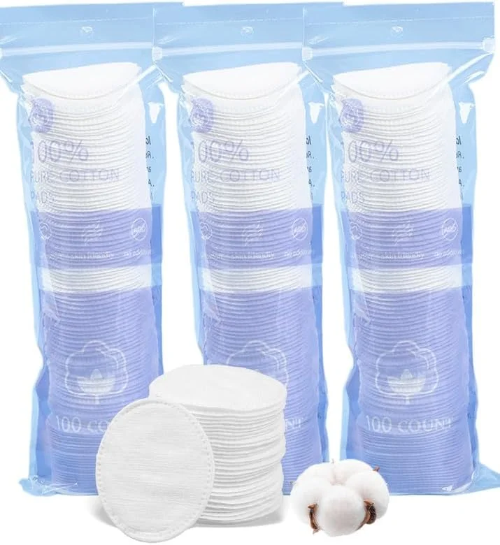 3 بسته 100 عددی پدهای پنبه ای فوق العاده نرم، پد پاک کننده آرایش دو طرفه خشک/مرطوب - ضد حساسیت، بدون پرز، ملایم برای مراقبت از پوست و روتین های زیبایی
