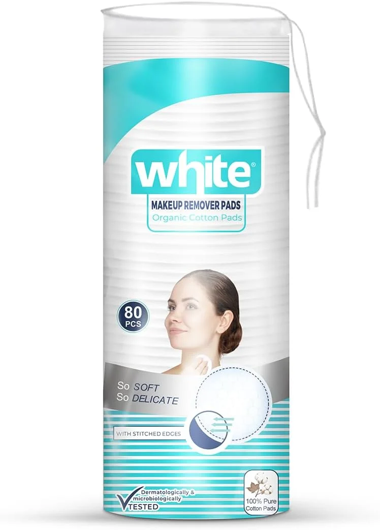 پدهای پنبه ای سفید 100%، 80 عدد پد گرد، جاذب و ملایم برای کودک، پاک کردن آرایش و مراقبت از پوست