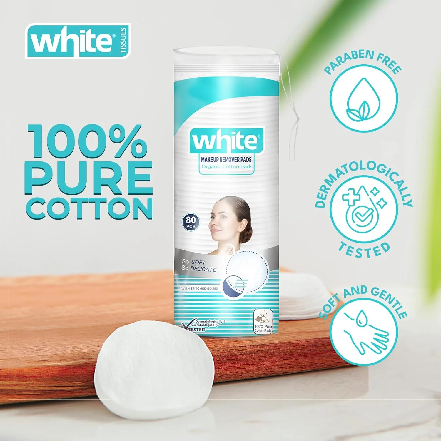 پدهای پنبه ای سفید 100%، 80 عدد پد گرد، جاذب و ملایم برای کودک، پاک کردن آرایش و مراقبت از پوست