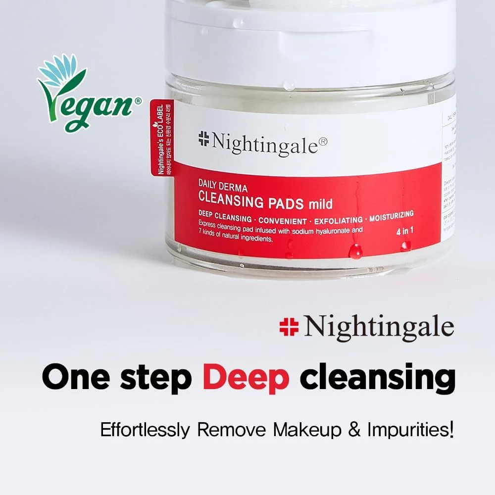 پدهای پاک کننده ملایم روزانه نایتینگل درما، 70 عدد - مراقبت از پوست صورت کره ای با اسید هیالورونیک، پاک کننده آرایش آبرسان - پدهای لایه بردار ملایم صورت