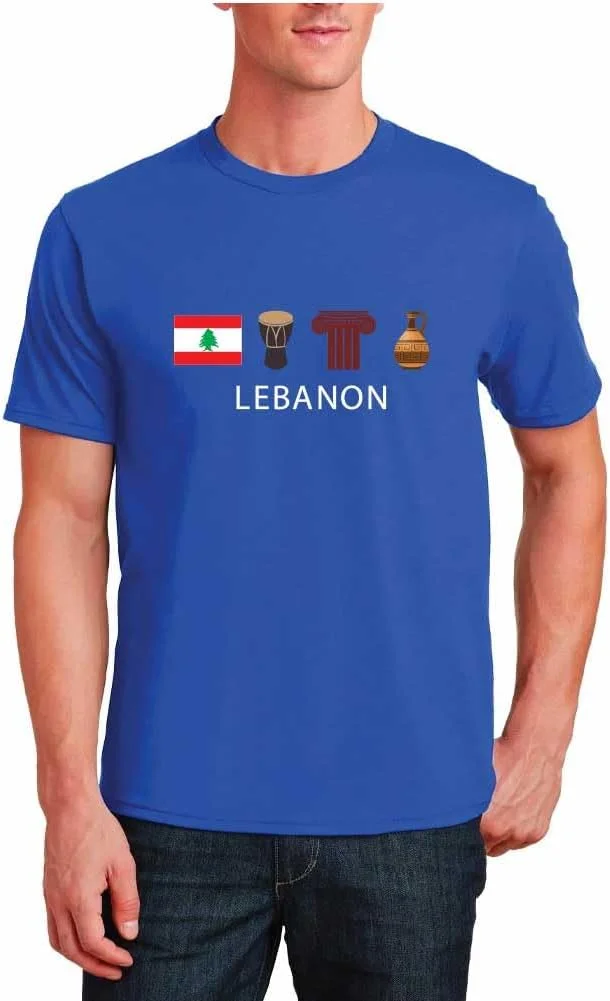 تی شرت مردانه لبنانی - یقه گرد آستین کوتاه پنبه ای - ایده آل برای جشن های روز استقلال و استفاده روزمره
