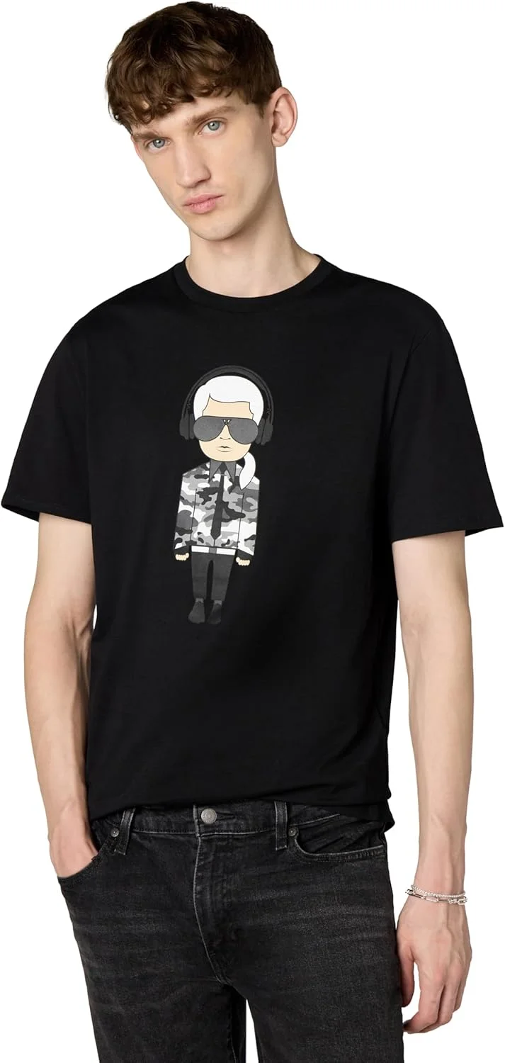 تی‌شرت مردانه بازتابنده KARL LAGERFELD، تی‌شرت مردانه طرح کارل با هدفون، آستین کوتاه یقه گرد