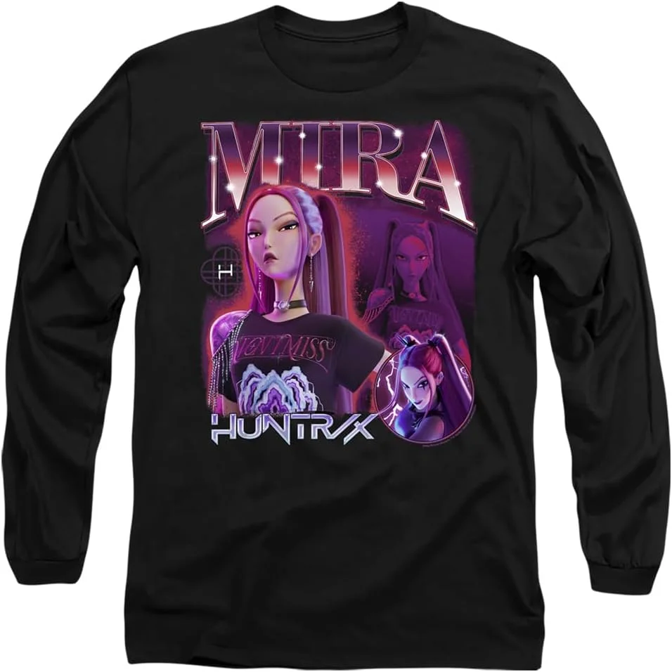 تی شرت آستین بلند طرح شکارچیان هیولا کی-پاپ - Huntrix Huntr/X Mira Bootleg - مناسب برای همه، مشکی، سایز کوچک