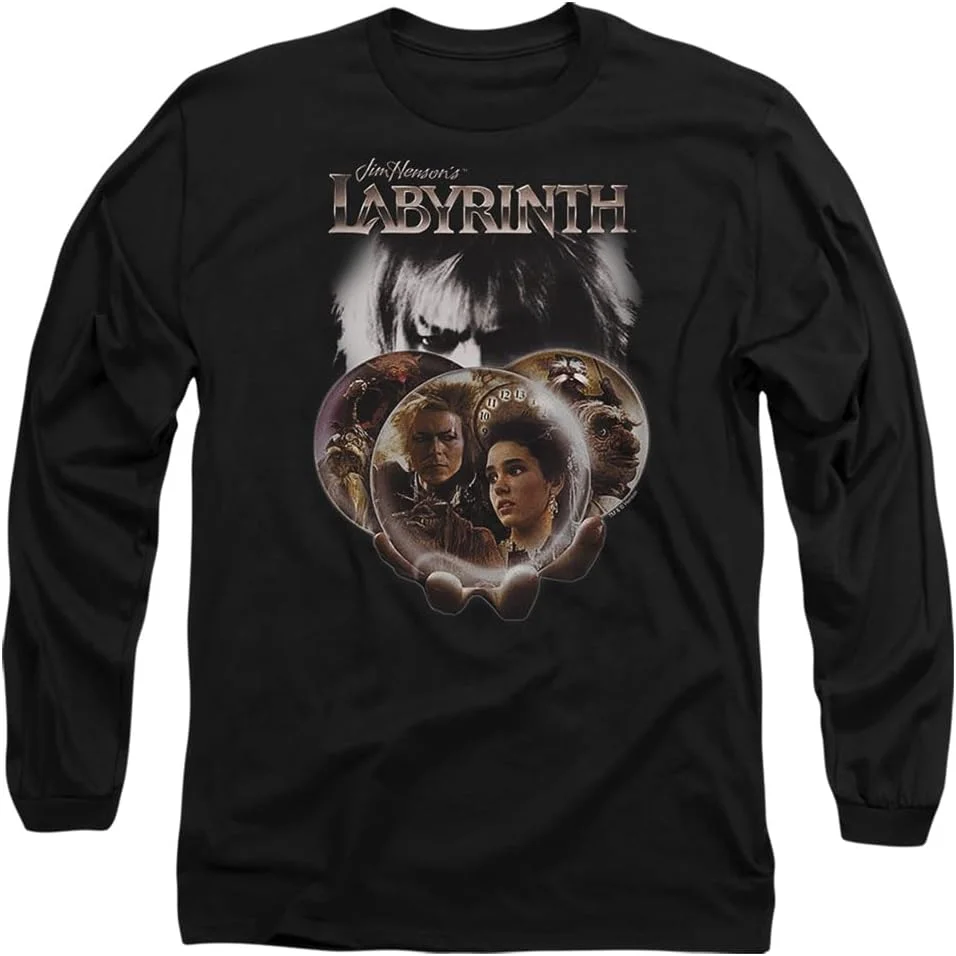 تی شرت آستین بلند طرح Labyrinth Globes، مشکی