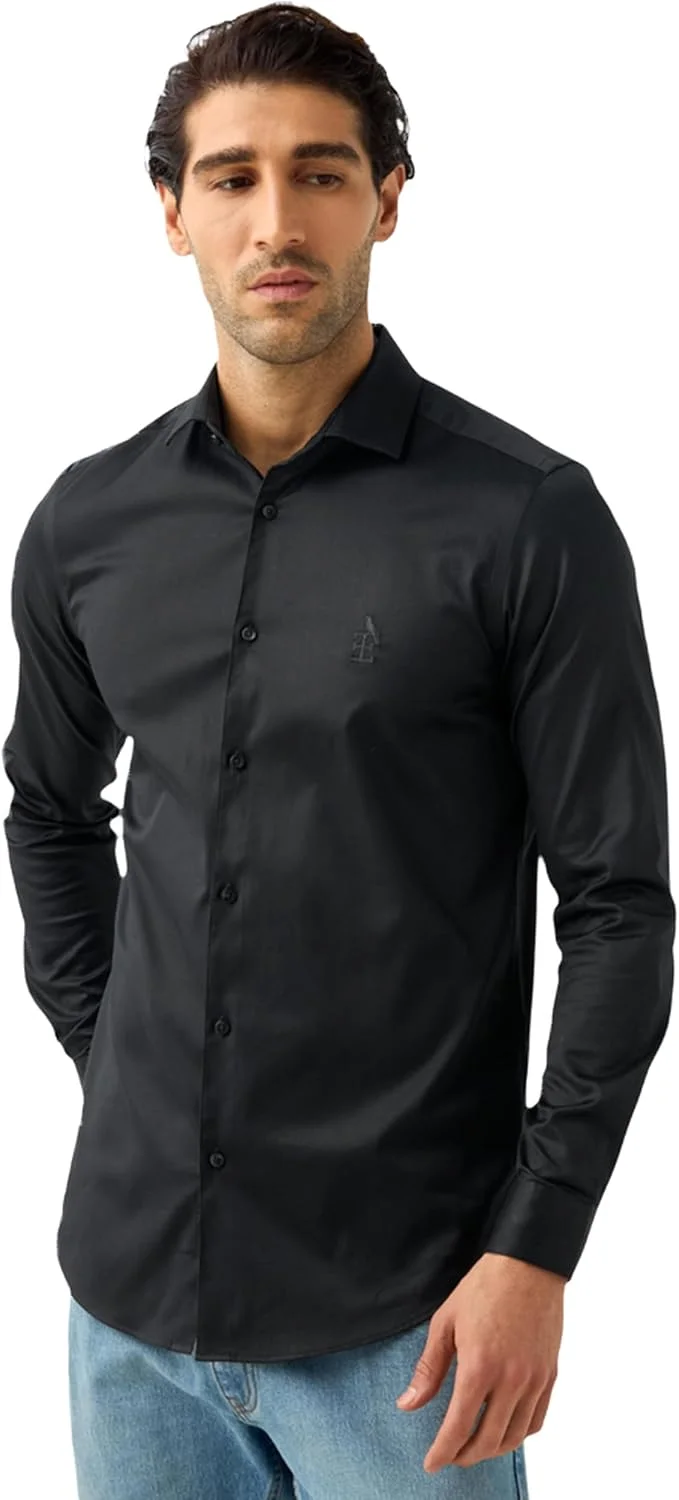 پیراهن مردانه امپراطور مدل 5016103 EMP EMB SHIR-BLACK، پیراهن گلدوزی شده یقه دار آستین بلند، سایز 16، مشکی