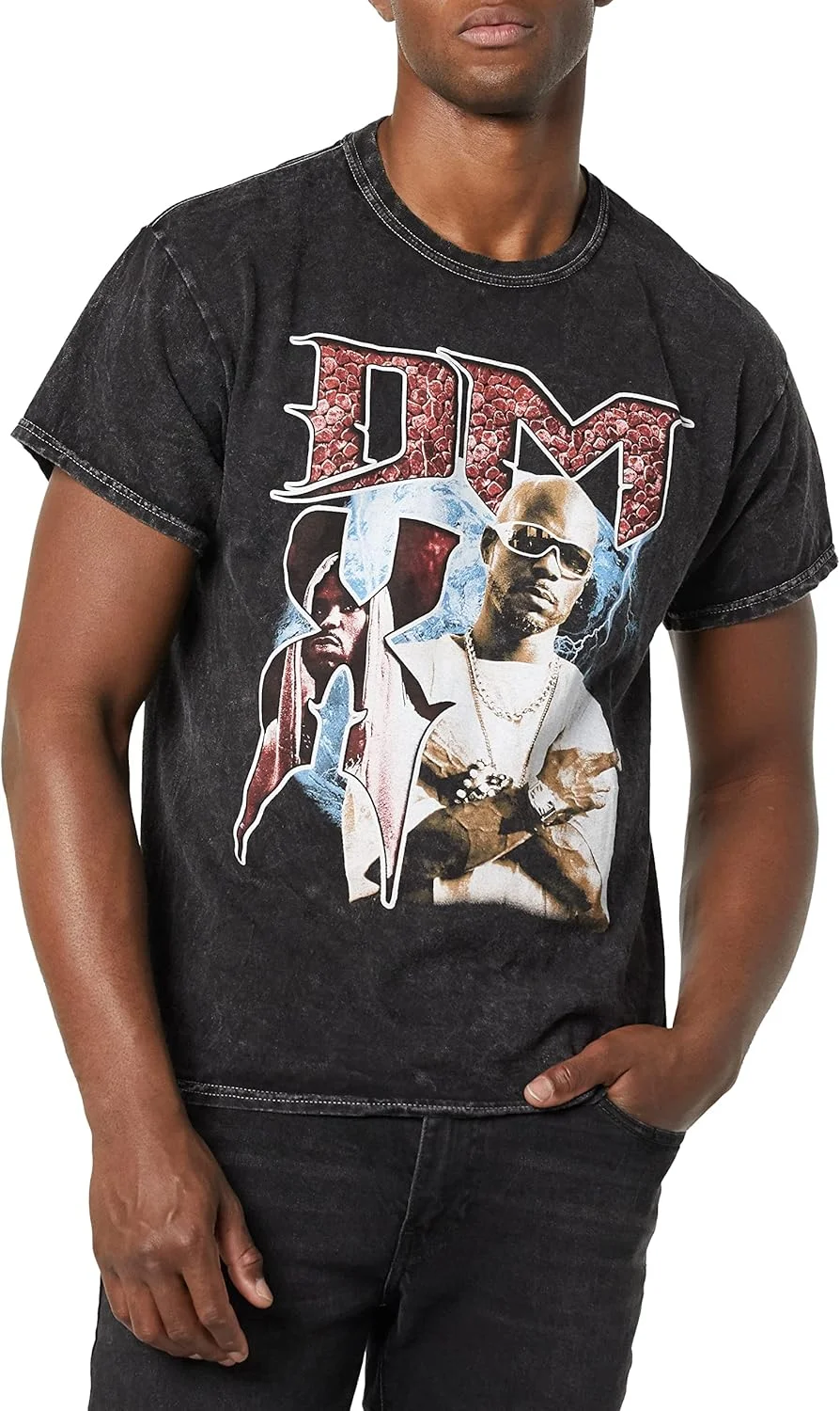 تی شرت مردانه DMX با طرح عکس و شستشوی معدنی