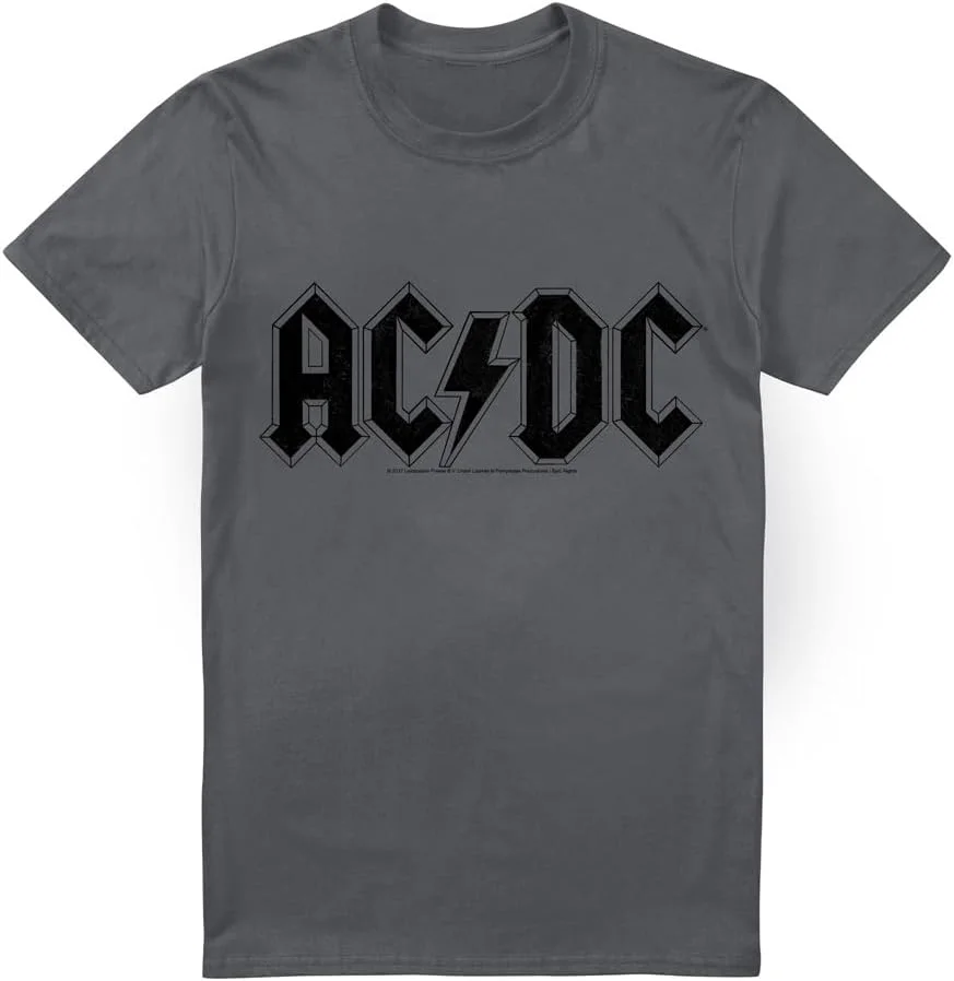 تی شرت آستین کوتاه طرح لوگو گروه ای سی/دی سی، ذغالی، سایز ایکس ایکس ایکس ایکس لارج