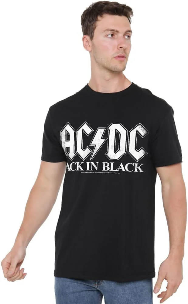 تی شرت آستین کوتاه طرح ACDC، مشکی، مناسب آقایان و بانوان