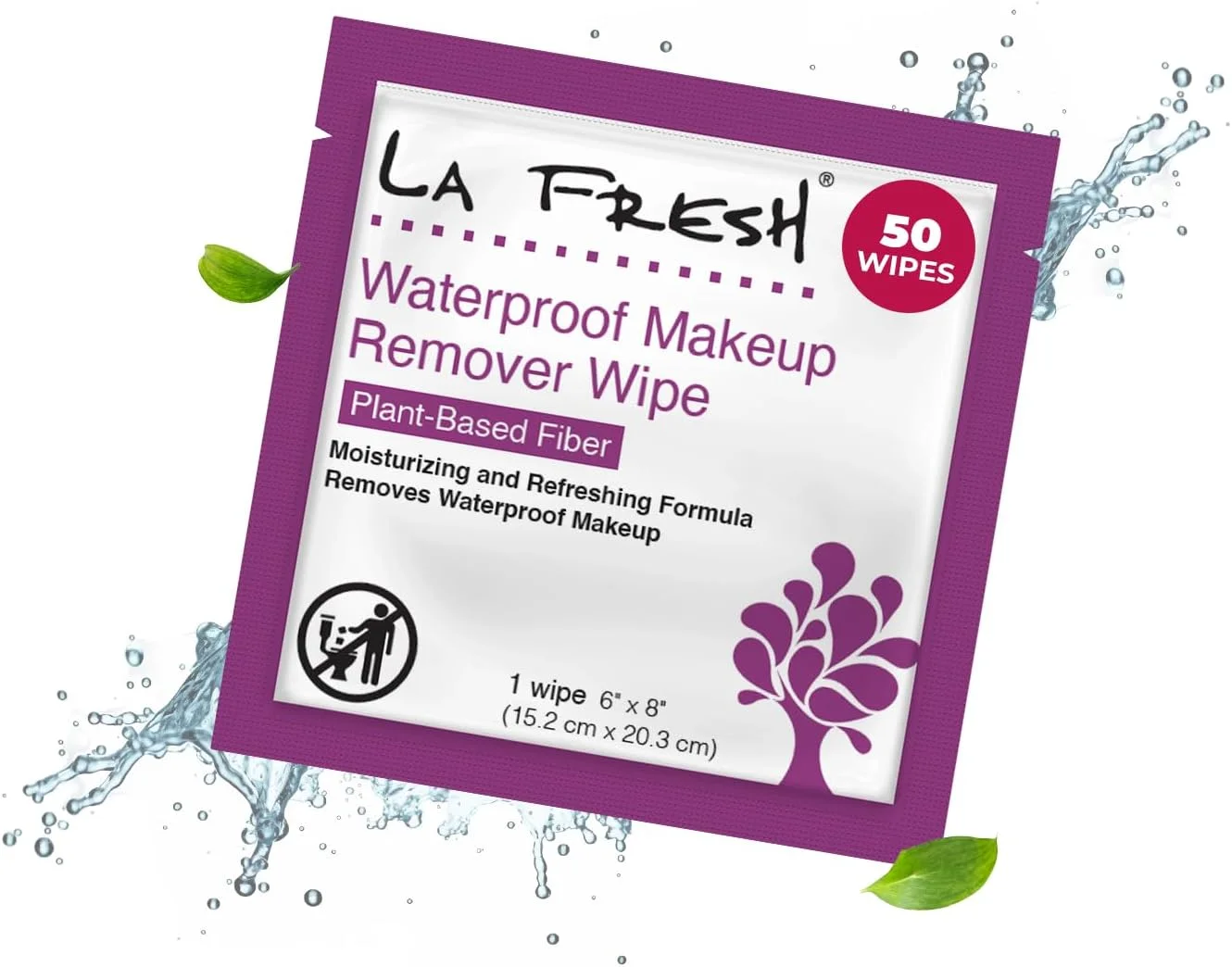 دستمال مرطوب پاک کننده آرایش 24/7 LA Fresh، مناسب مسافرت - دستمال های صورت ضد آب، بدون پارابن، بسته بندی تکی (50 عدد)