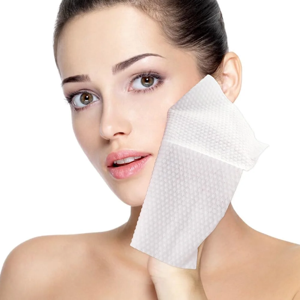 دستمال خشک پنبه ای ضخیم و جاذب 100 عددی، دستمال صورت پنبه ای، دستمال خشک یکبار مصرف، دستمال مرطوب بدون عطر و مواد شیمیایی، دستمال پاک کننده صورت و پاک کننده آرایش