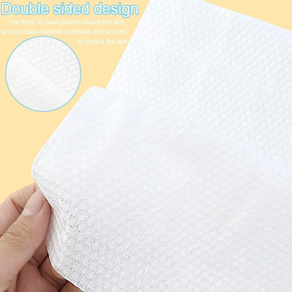 دستمال خشک پنبه ای ضخیم و جاذب 100 عددی، دستمال صورت پنبه ای، دستمال خشک یکبار مصرف، دستمال مرطوب بدون عطر و مواد شیمیایی، دستمال پاک کننده صورت و پاک کننده آرایش