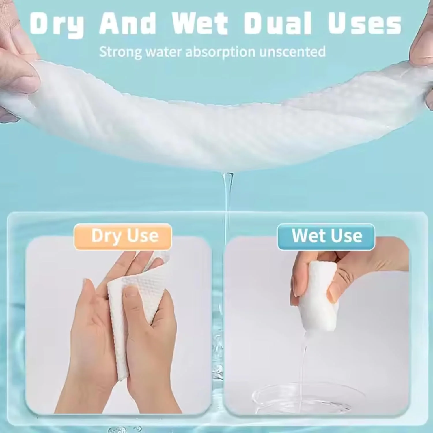 دستمال صورت و پاک کننده آرایش ملو دریفت XL - (بسته 50 عددی) دستمال های نرم و یکبار مصرف صورت برای مراقبت از پوست، پاک کردن آرایش و بهداشت روزانه، سازگار با محیط زیست، تجزیه پذیر، سایز خیلی بزرگ برای صورت و بدن