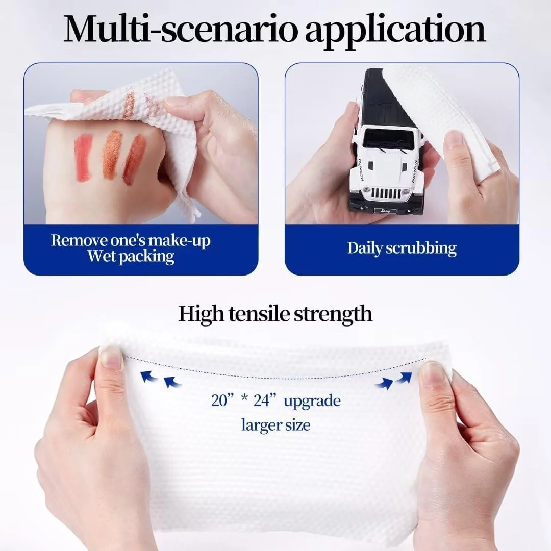 دستمال صورت یکبار مصرف - دستمال مرطوب بزرگ خشک ویسکوز زیست تخریب پذیر، دستمال های فوق العاده نرم و ضخیم برای پاک کردن صورت برای پوست های حساس، پاک کردن آرایش، پاکسازی صورت، پرستاری و مسافرت (50 عدد)