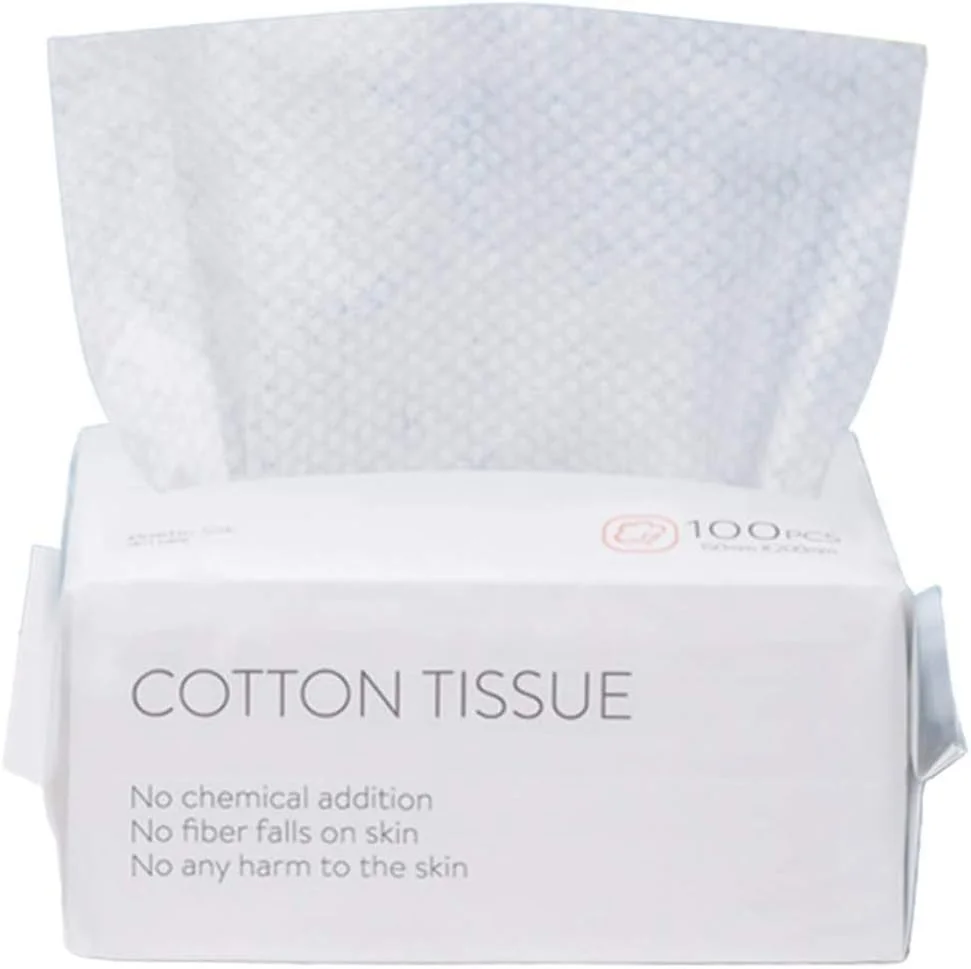دستمال صورت یکبار مصرف، 100 عدد دستمال خشک پنبه ای برای پوست حساس، پاک کننده آرایش، دستمال مرطوب خشک، دستمال های نرم کننده صورت برای پاک کردن آرایش، پرستاری، مسافرت، تمیز کردن سطوح