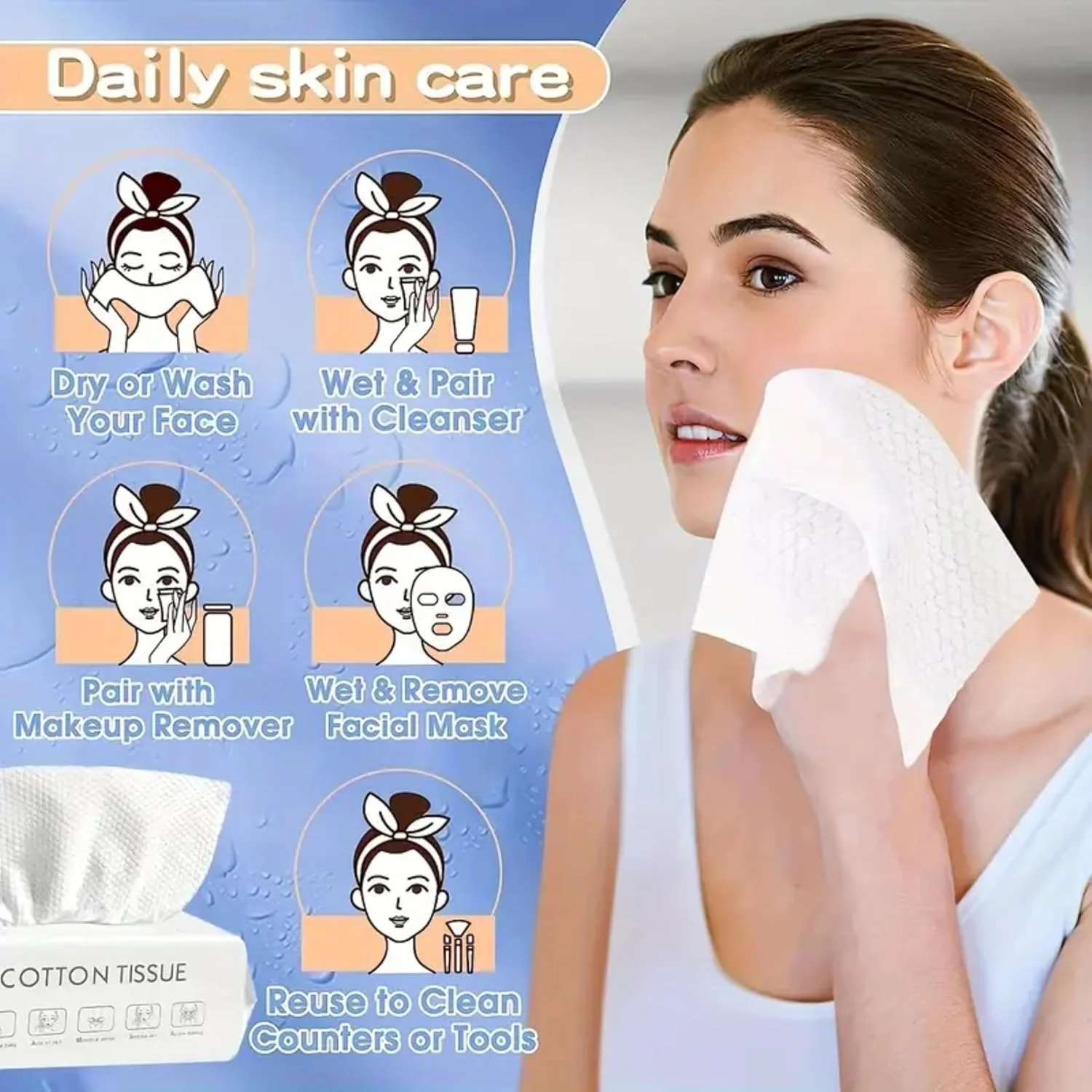دستمال حوله ای پنبه ای یکبار مصرف برای پاک کردن آرایش، 1 عدد 100 عددی - دستمال مرطوب صورت، دستمال خشک مراقبت از پوست، دستمال شستشوی یکبار مصرف، پاک کننده آرایش، مناديل الوجه لإزالة المكياج وتنظيف الوجه